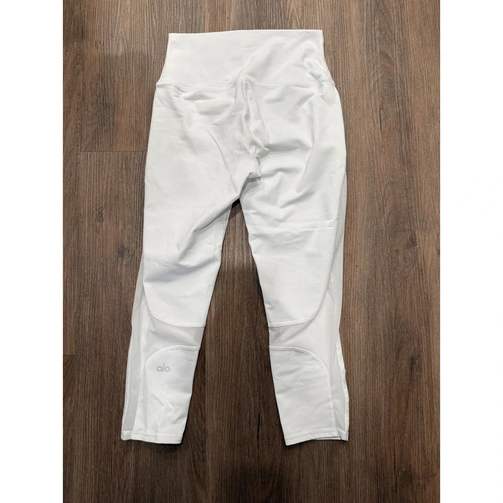 Alo Yoga Womens White High Waist Mesh Panel Cropped Leggings Size S RN87370